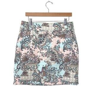 Talbots | Pastel Pink Blue Paisley Pencil Skirt 10